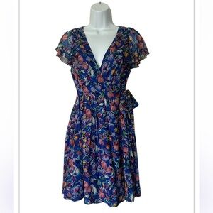 Moulinette Seours Silk Blue Floral Wrap Dress Anthropologie Excellent Size 0